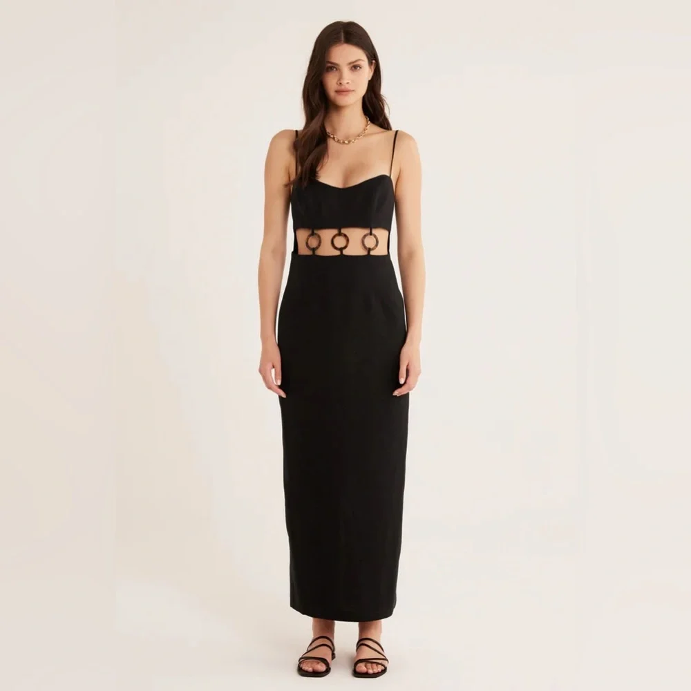 💫HP‼️💫 NWT Revolve RUMER 100% Linen “Bridget” Ring Maxi in Black, Size Large - Picture 16 of 17